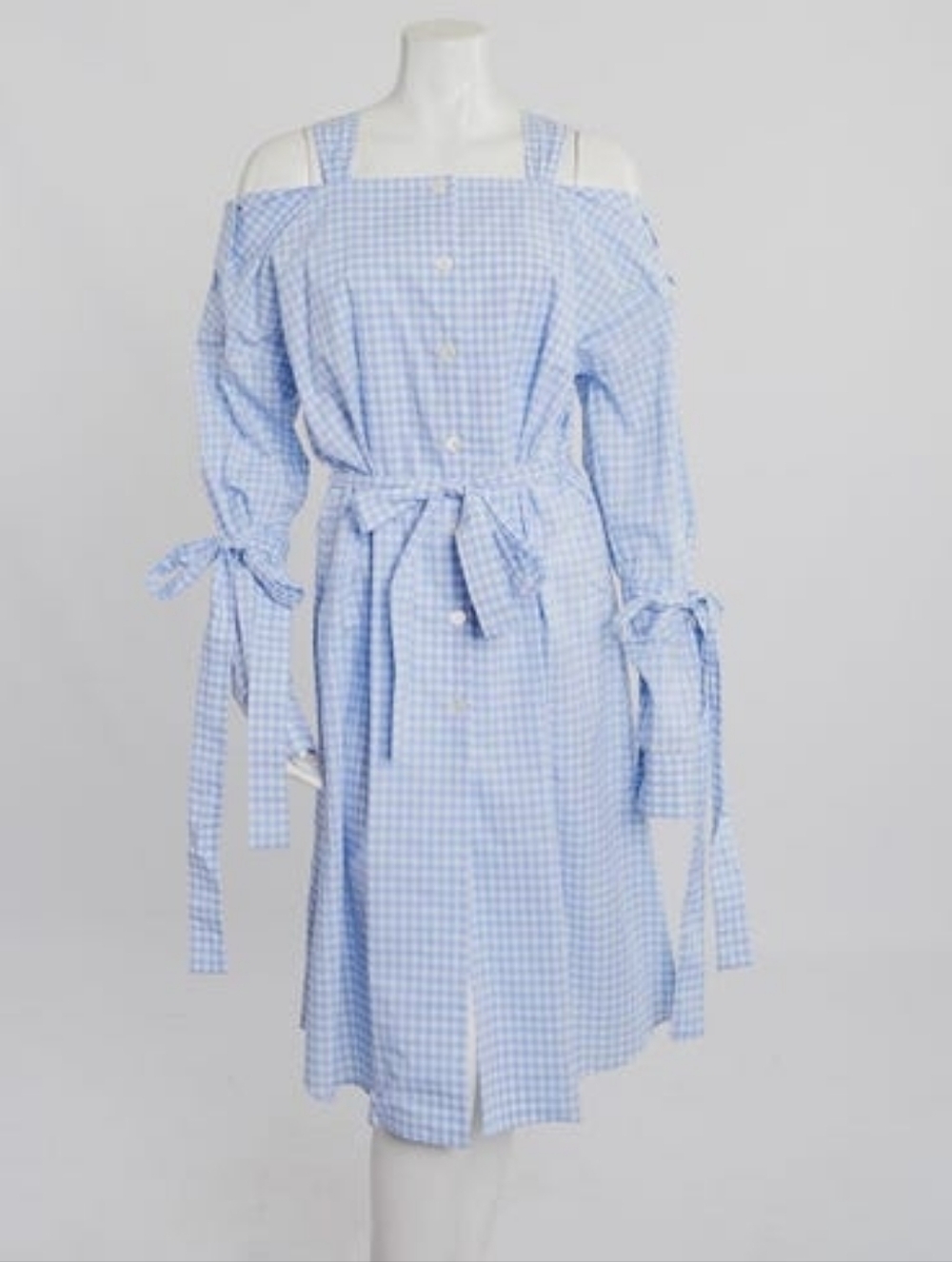 Prada Blue Gingham Off-shoulder Dress